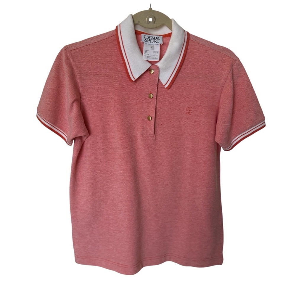 Escada Orange-Pink and White Polo Shirt Casual Polo Shirt